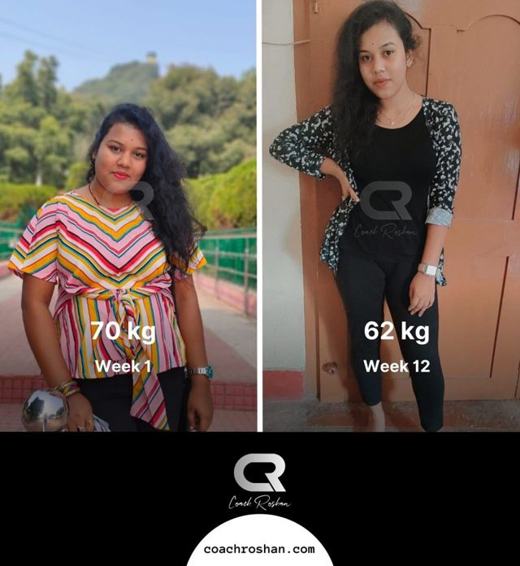 Before and after: 70 kg in week 1 to 62 kg in week 12