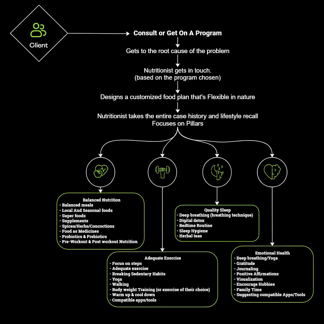 How a Coach Roshan programme works: consult, root cause, flexible plan and the four pillars