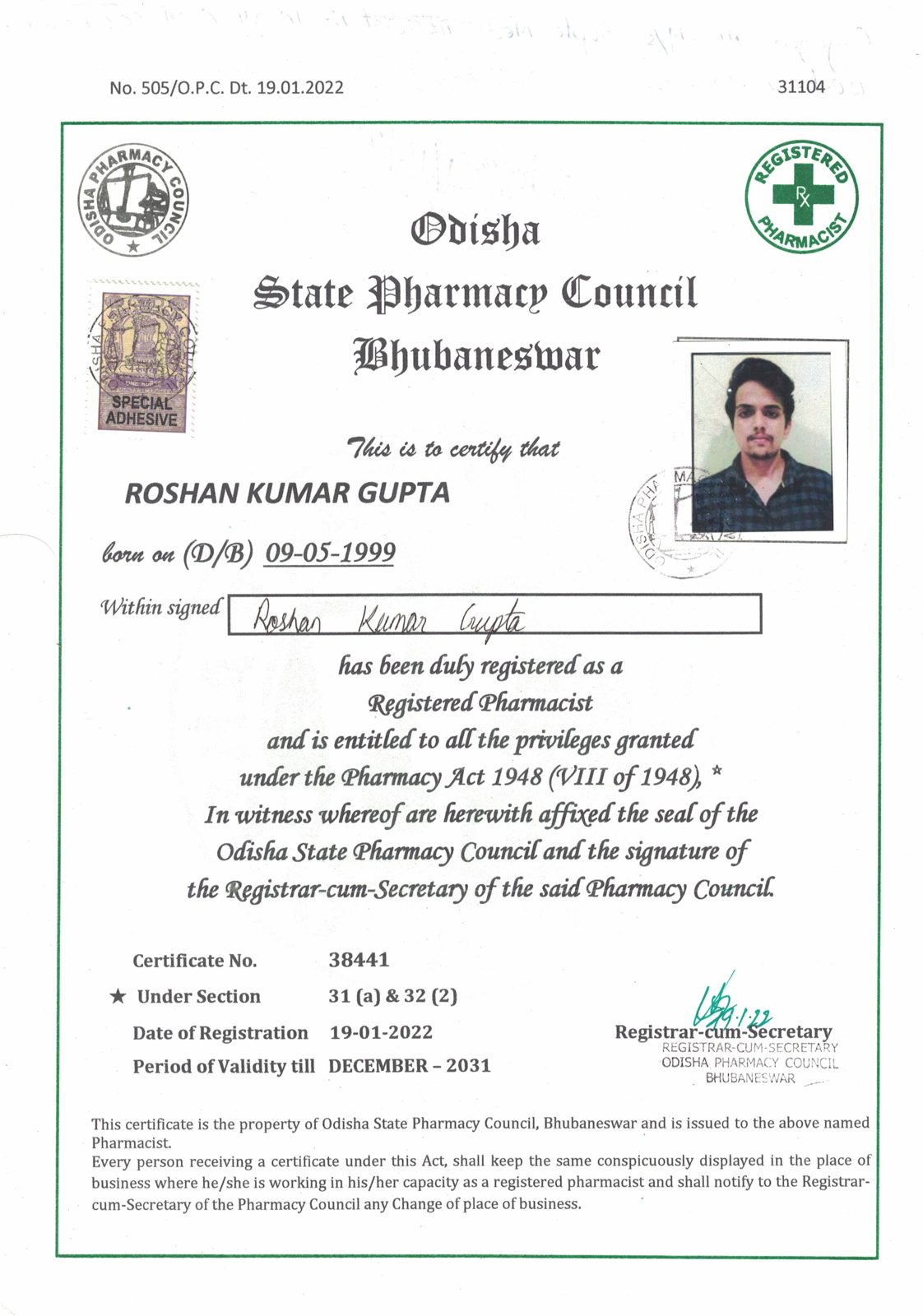 Roshan Gupta certificate