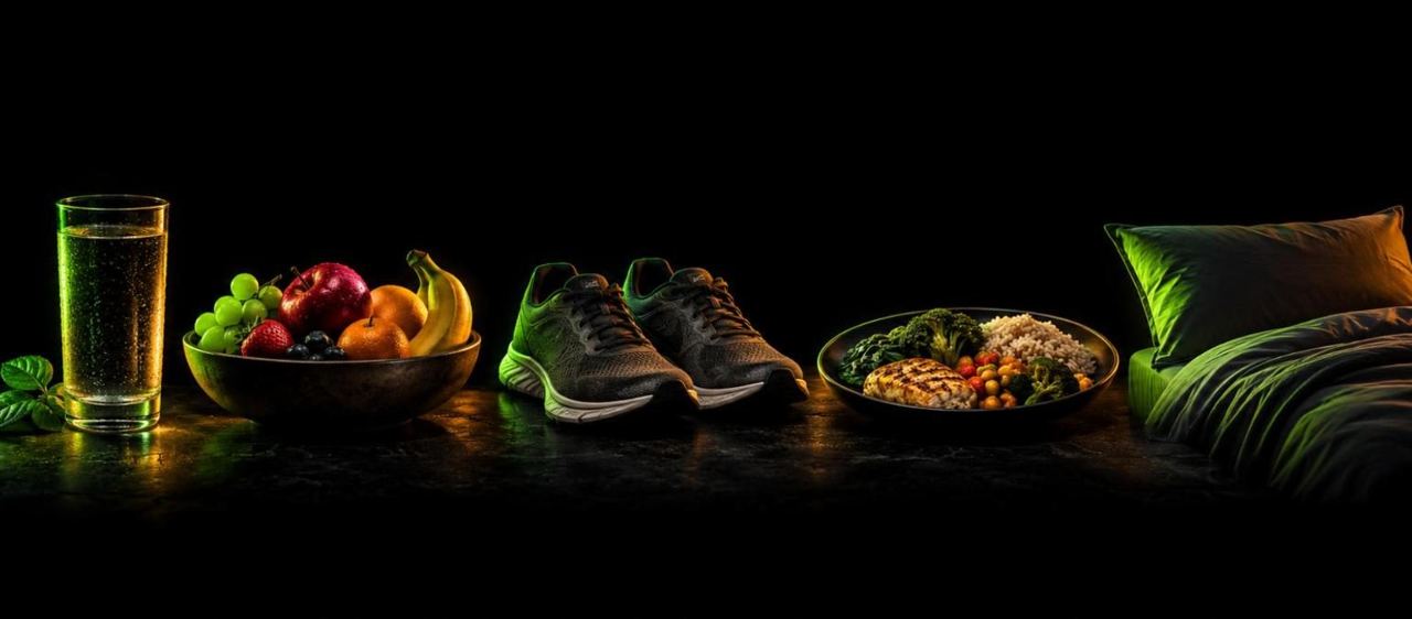 Daily habits - water, fruit, walking shoes, a simple home meal and sleep