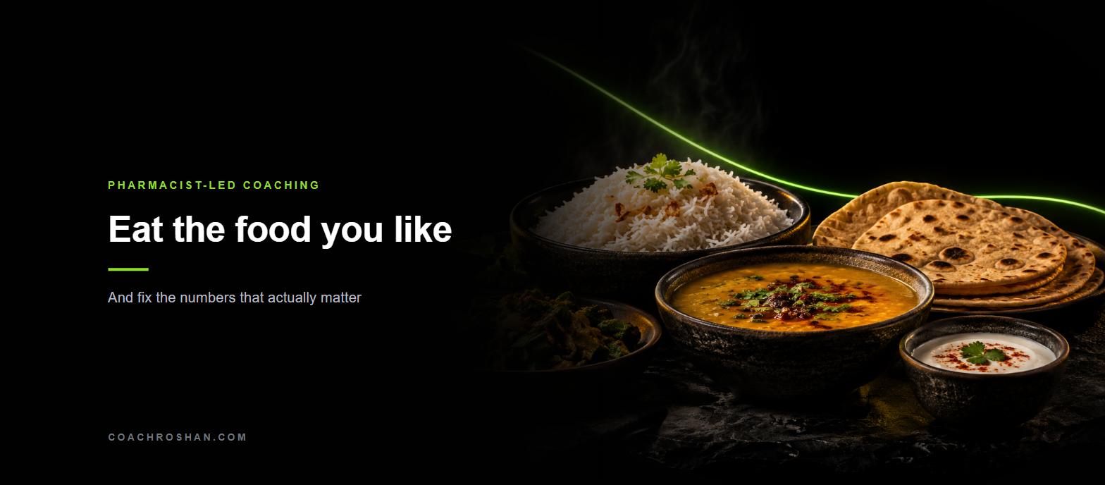 Eat the food you like - rice, roti, dal, sabzi and curd with an improving health trend line