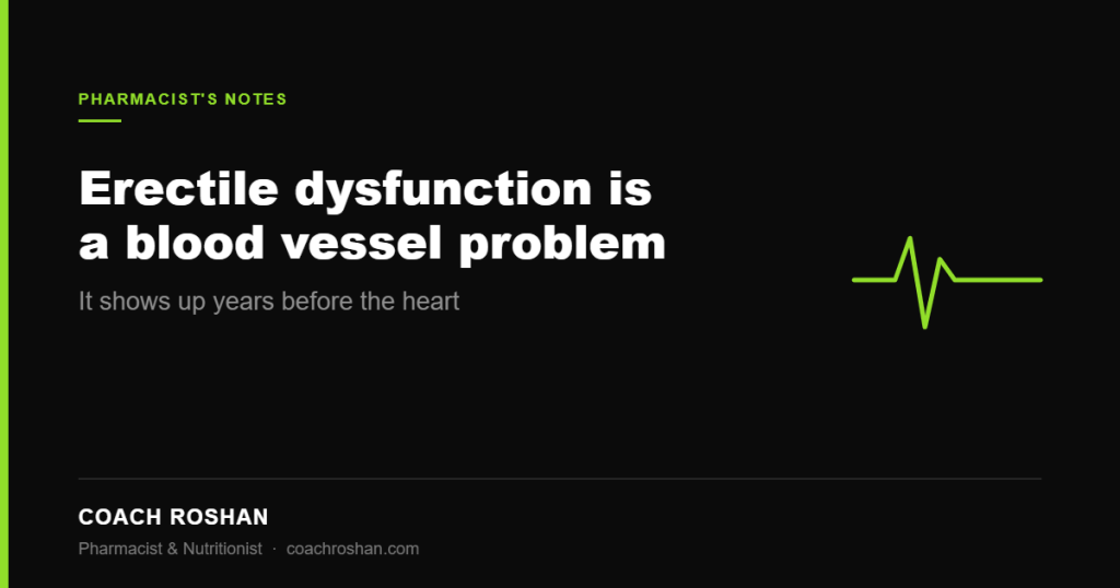 Erectile dysfunction as an early vascular warning sign, by pharmacist Coach Roshan