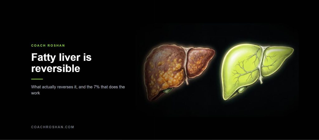 A fat-laden nodular liver beside a healthy liver, illustrating that fatty liver disease is reversible