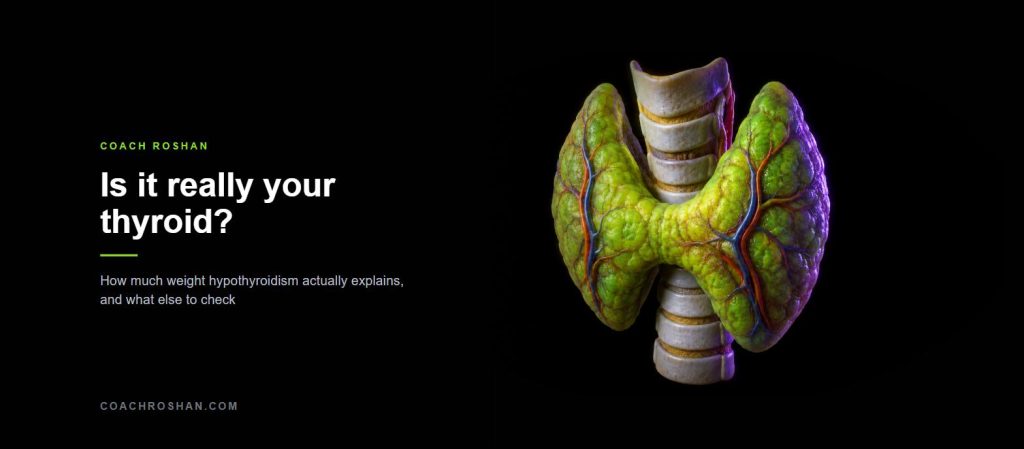 Anatomical illustration of a human thyroid gland wrapped around the trachea, lit in lime green