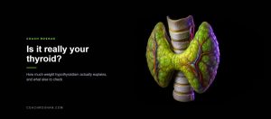 Anatomical illustration of a human thyroid gland wrapped around the trachea, lit in lime green