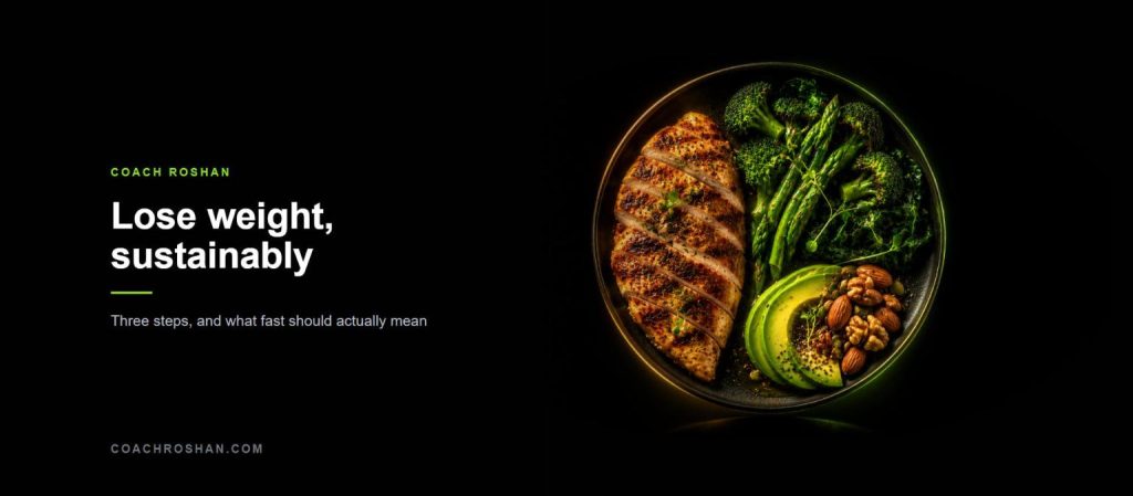Lose weight sustainably - a balanced plate of protein, vegetables and fats